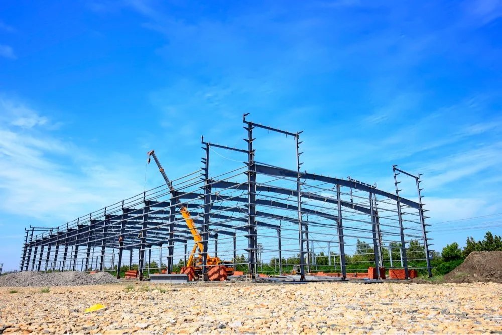 Steel frame of a commercial building under construction