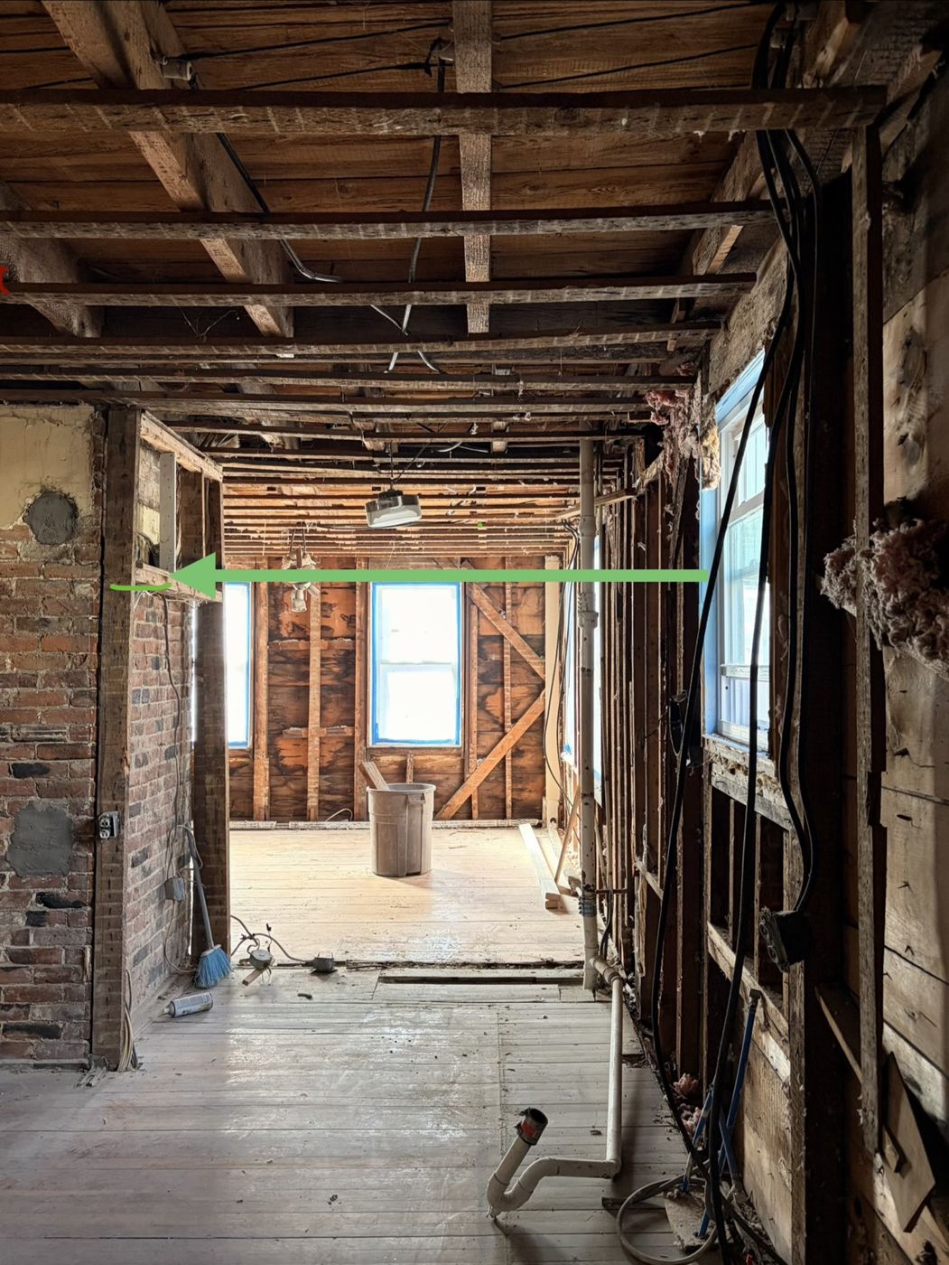 Interior gutted to the studs and ceiling joists