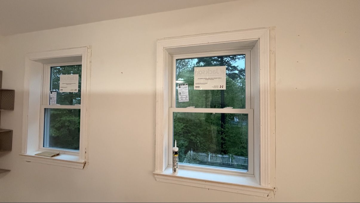 Two new replacement windows installed and trimmed