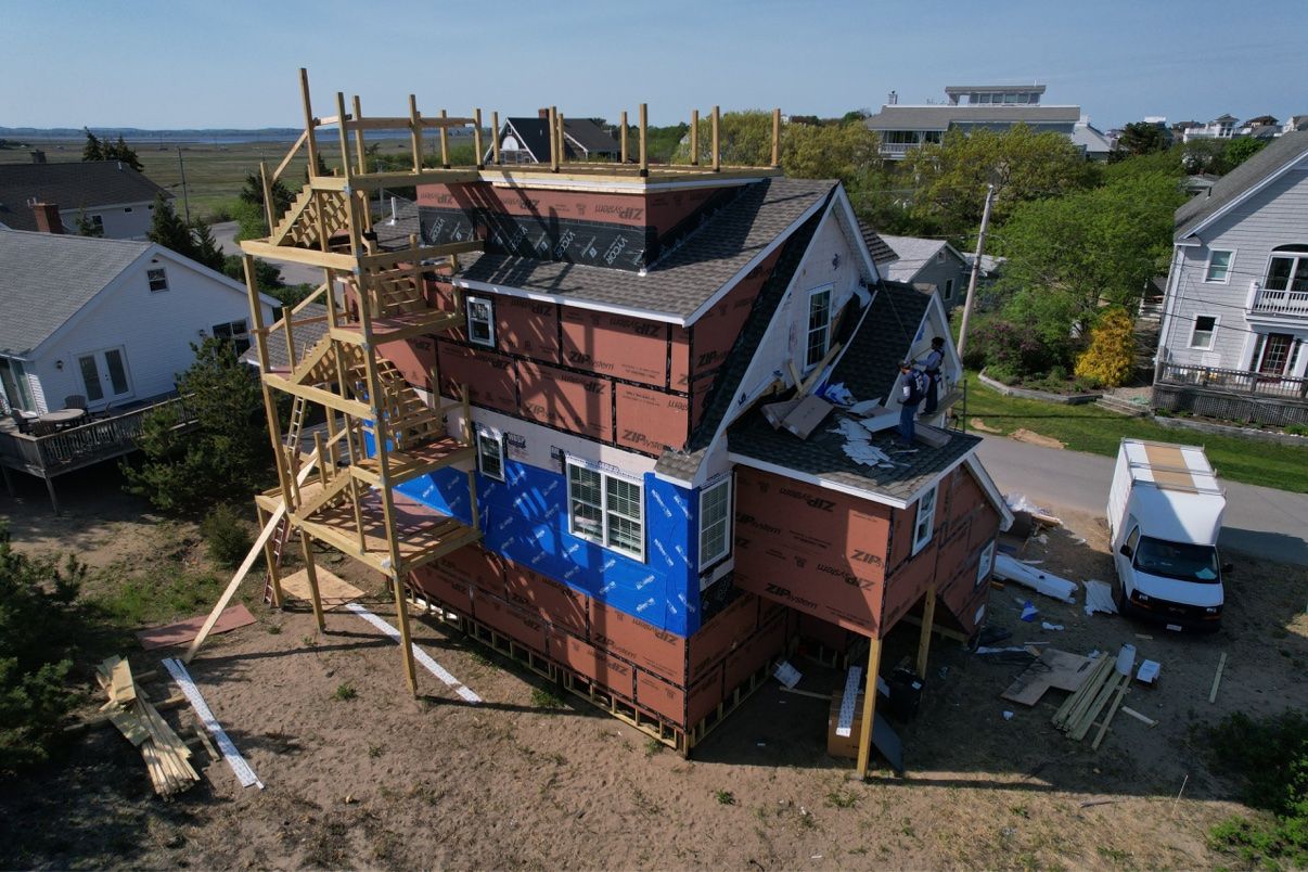 Aerial view of the coastal addition under construction on scaffolding